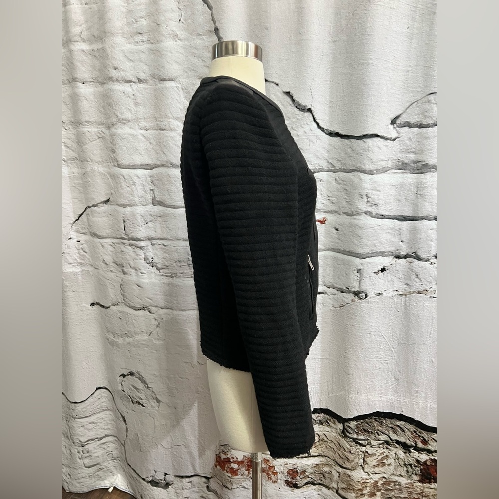 IRO Maiden Boucle‎ Knit Moto Jacket - Black Leather Trim Edgy Professional - Picture 8 of 12
